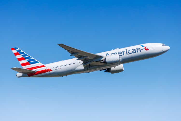 American Airlines Boeing 777-200ER airplane at Frankfurt Airport in Germany