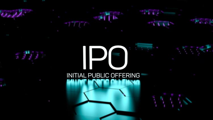 IPO Initial Public Offering glowing text,neon word on blurred background. IPO business concept, wallpaper.3D render