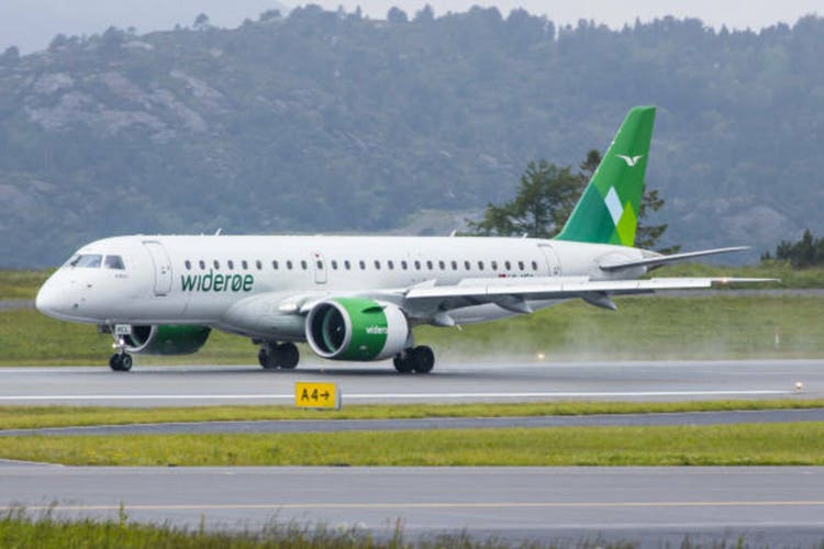 Wideroe Embraer E-190 E2 regional jet at Bergen Airport