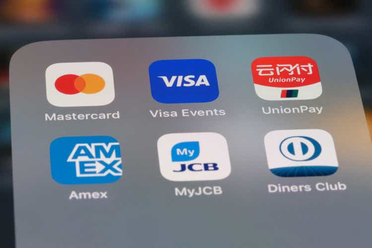 Visa, Mastercard, American Express, UnionPay, JCB and Diners Club app icons. Assorted credit card companies