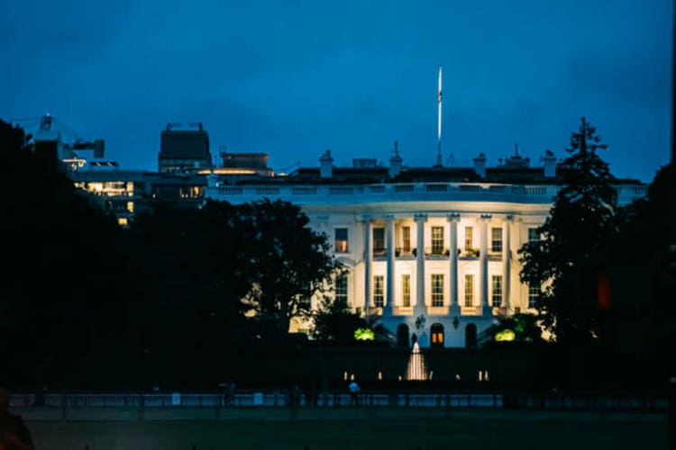 Illuminated White House in Washington DC, United States at night