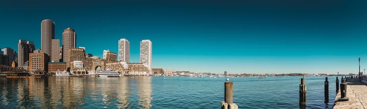 boston skyline at the marina