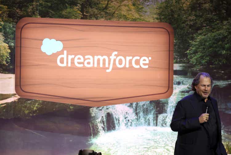 Salesforce CEO Marc Benioff And NVIDIA"s CEO Jensen Huang Speak At Salesforce"s Dreamforce Event