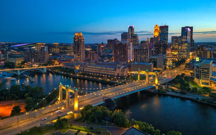 Minneapolis skyline at sunset