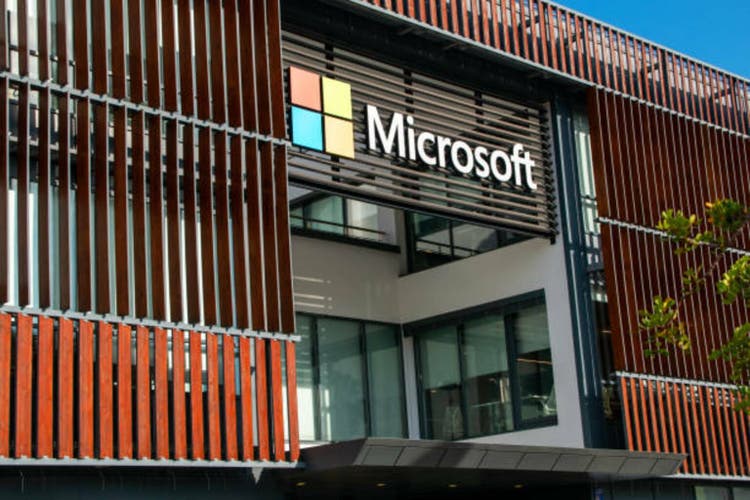 Microsoft logo and text sign of Microsoft company office