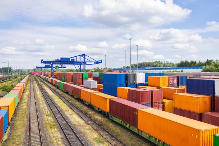 Cargo containers at freight terminal