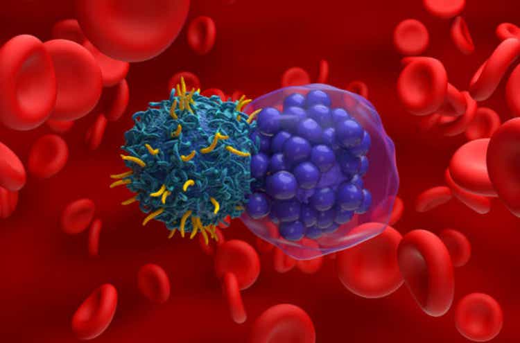 CAR T cell therapy in Diffuse large B-cell lymphoma (DLBCL) - closeup view 3d illustration