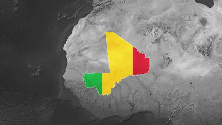 World Map with Mali Flag Overlay