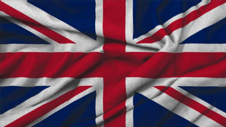 United Kingdom national flag on wavy background