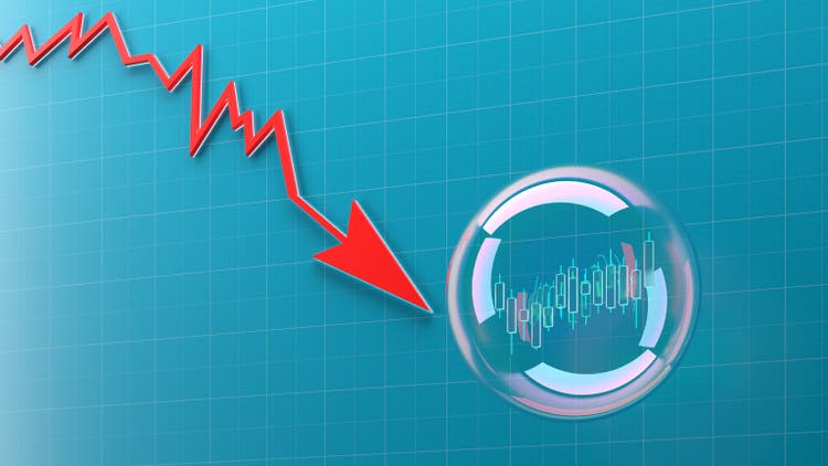 Crisis and fall of financial markets. Financial bubble Stock Market Volatility. Arrow sign.
