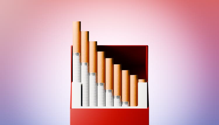 Declining graph made of cigarettes