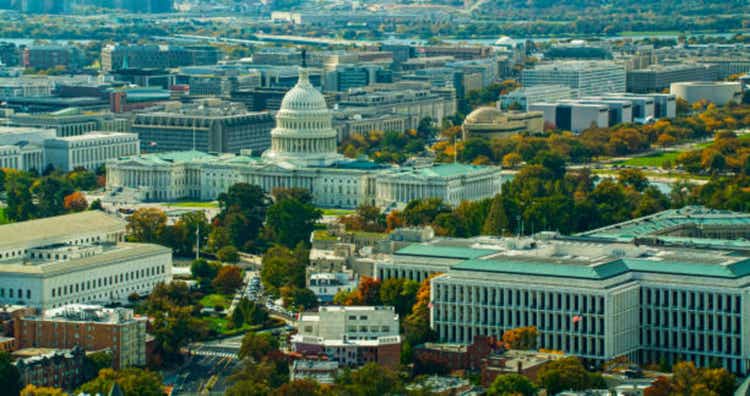 Helicopter Shot of US Capitol and Supreme Court in Fall