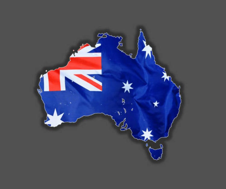 Outline map designed with the national flag of Australia