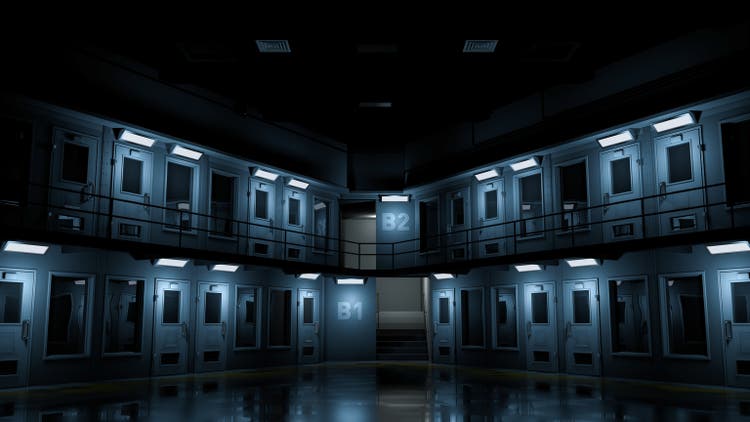 Turning lights on at maximum security prison. 3d rendering