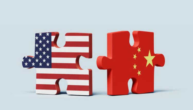 Divided Forces - United States and China Puzzle Pieces Separated