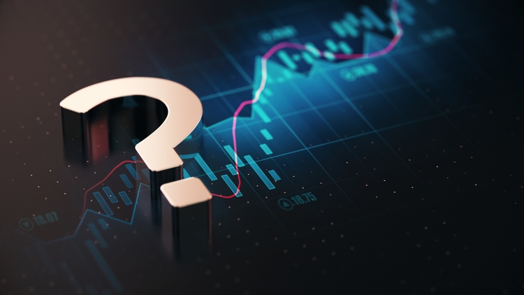 Gold Colored Question Mark Over Financial Chart Background