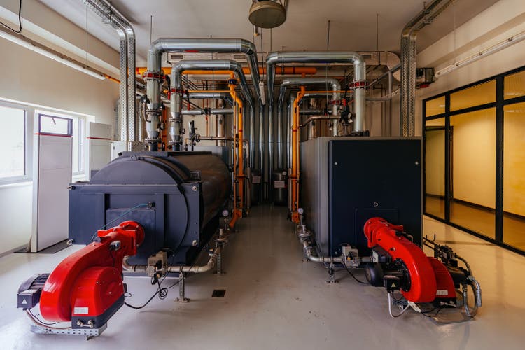 Inside the industrial boiler room. Heating equipment