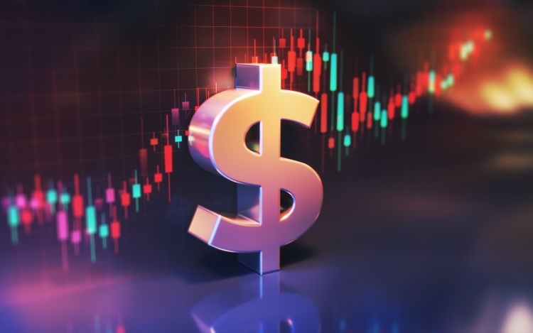 Metal Shiny Dollar Symbol on Financial Chart Background
