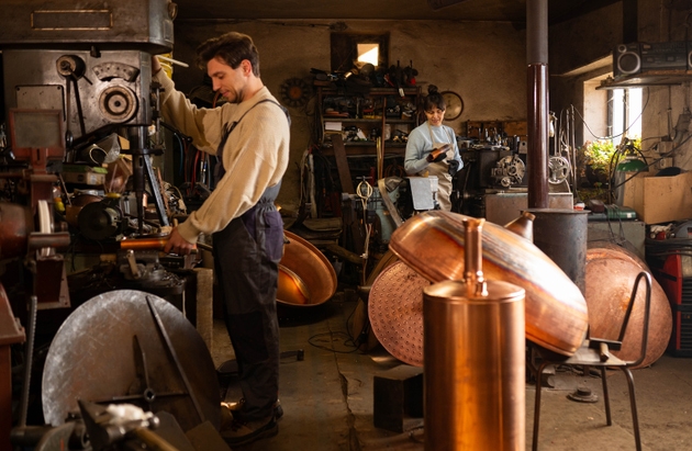 The small team of the manual workers, craftsmen,
