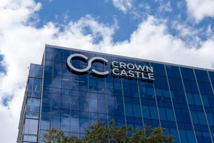 Crown Castle sign at its headquarters in Houston, TX, USA.