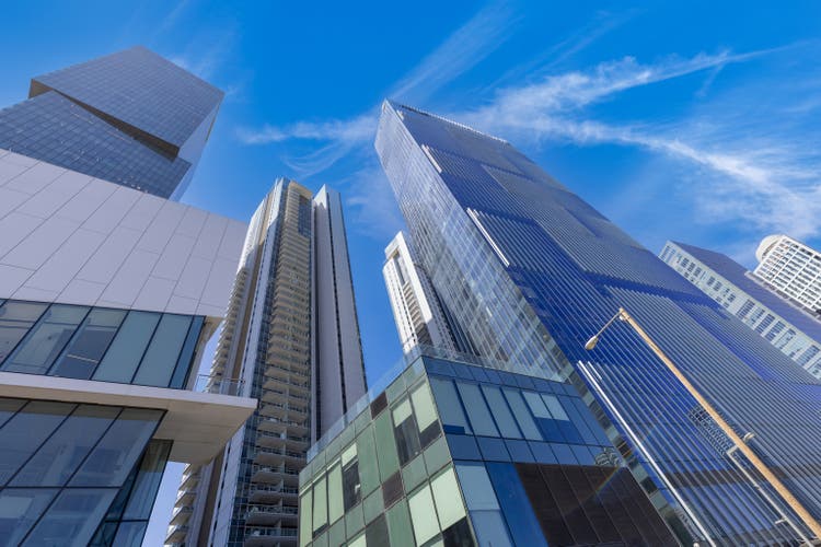 Israel, Tel Aviv financial business district skyline with shopping malls and high tech offices