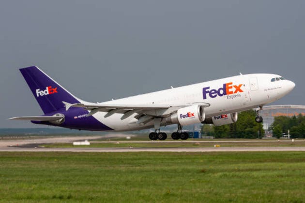 FedEx Express Airbus A310-300F with registration N801FD just airborne at Frankfurt Airport