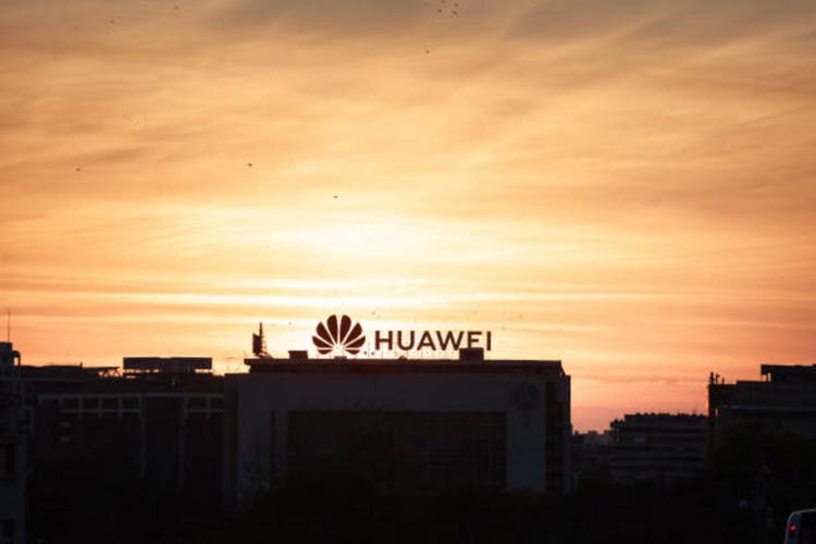 Huawei logo in Belgrade on their main office at sunset. Huawei is a Chinese networking & telecommunications company.