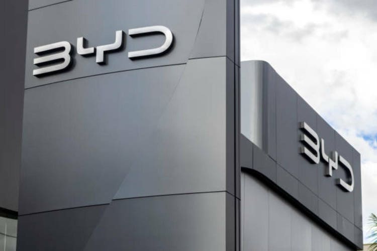 Facade of the car dealership of the Chinese BYD, Building Your Dreams