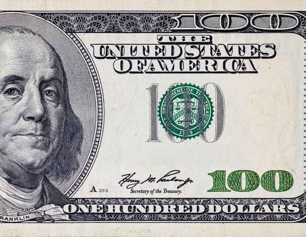 Fragment of 100 US dollar banknote for design purpose. United States of America.Bonistics.