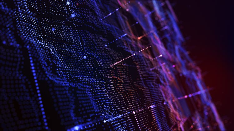 Blue violet technology background with a glowing panel digital data.