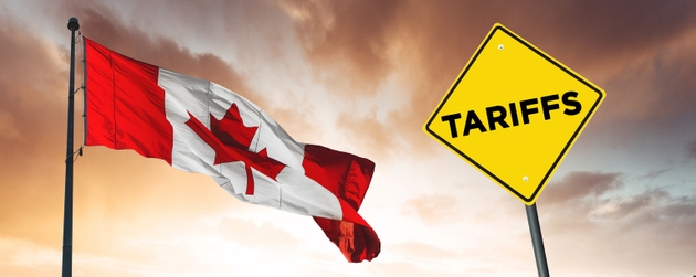 Us Tariffs street sign in canada quebec city