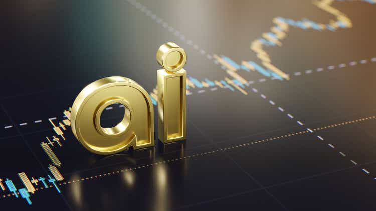 Golden Letters "AI" With Graph Background Reflecting Modern Technology Impact