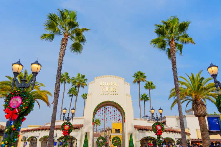 Entrance to Universal Studios Decorated for the Holidays