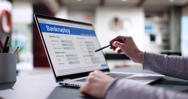 Woman Lawyer Filling Bankruptcy Form on Laptop
