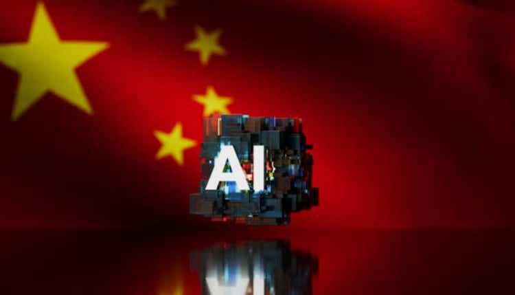 Abstract AI Symbol in Front of Chinese Flag – Representing AI Innovation and Technology in China