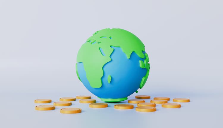 Earth or globe with coins, international investment, Global world economy concept