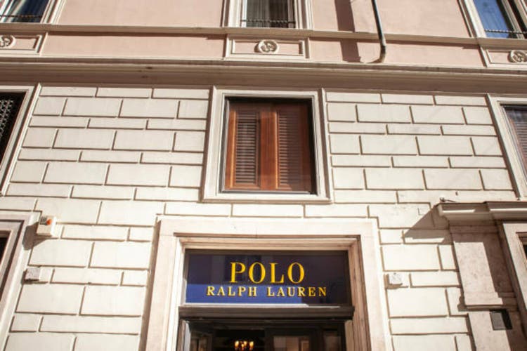 Polo Ralph Lauren logo on their store for Rome. Ralph Lauren is a high end American fashion designer known for polos.