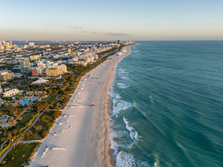 Aerial View of Miami Beach Shoreline with Turquoise Waters
