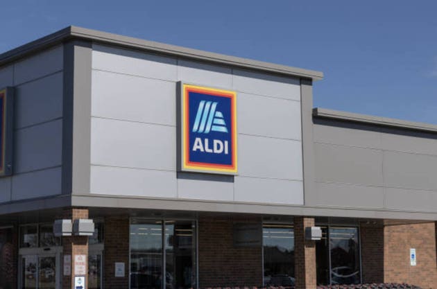 Aldi Discount Supermarket. Aldi sells a range of grocery items, including produce, meat and dairy at discount prices.