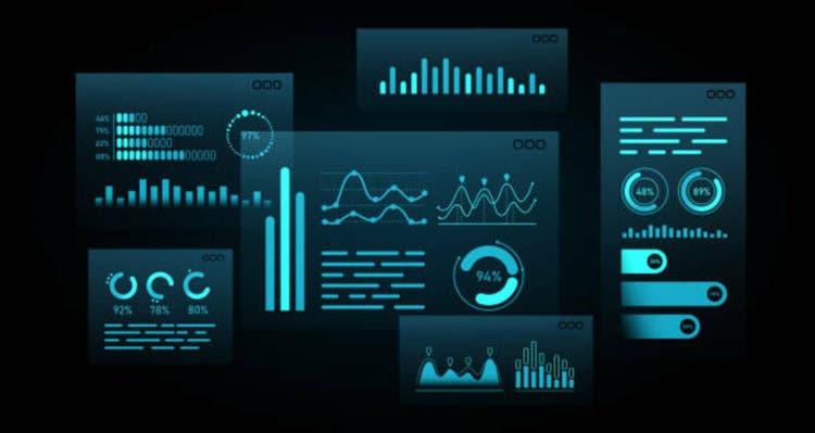 Futuristic Financial Data Charts with Glowing Graphics. 3D Rendering