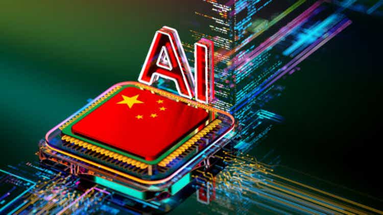 CPU with Chinese flag. Artificial Intelligence concept. China - East Asia. Machine Learning Concepts.