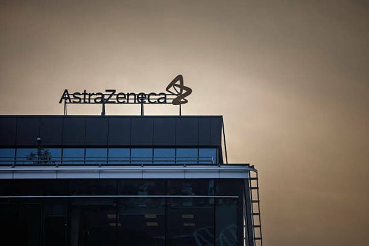 A view of the AstraZeneca logo on the sleek exterior of the company"s Belgrade office. Astrazeneca is a british pharmaceutical and bio chemical company.