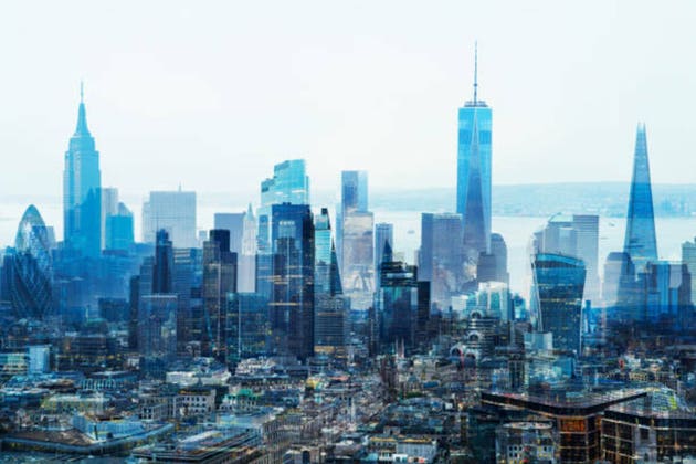 New York City and London multiple exposure image
