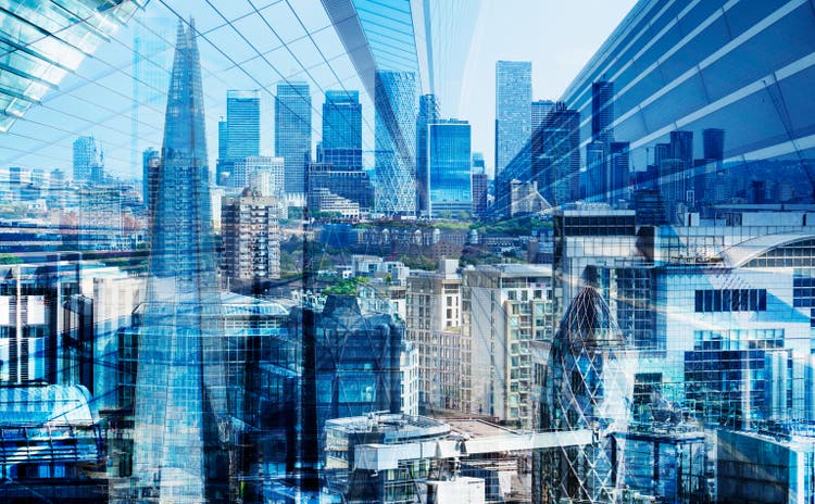 Multiple exposure image of London buildings