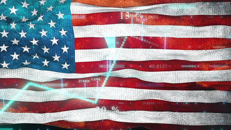 stock market chart with USA flag