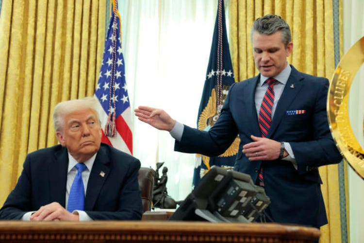 President Trump And Defense Secretary Hegseth Speak In The Oval Office