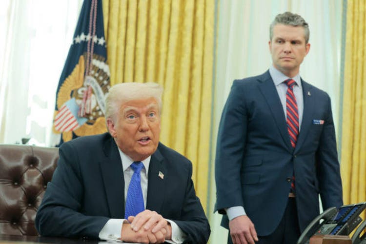 President Trump And Defense Secretary Hegseth Speak In The Oval Office