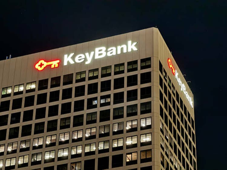 KeyBank bank building at night