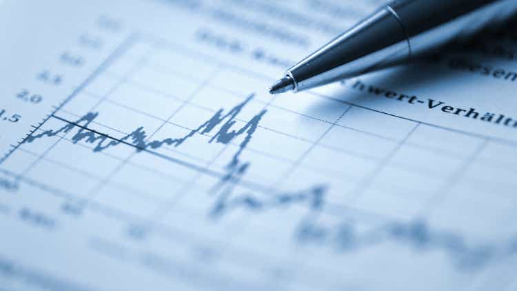 Analyzing stock market data with pen and chart