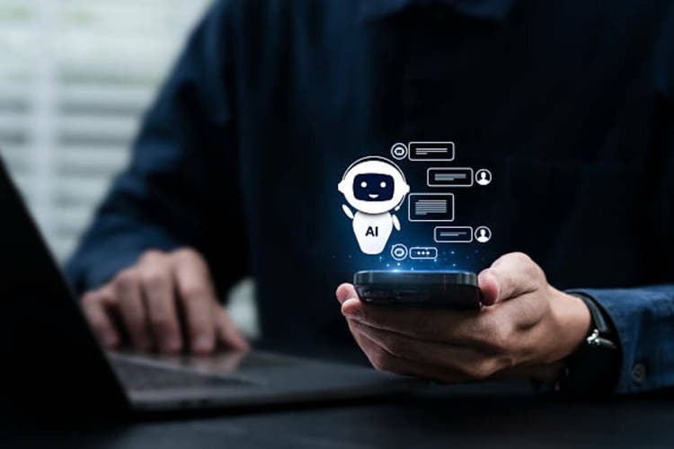 Amnesty International Chatbot, artificial intelligence. A man uses a smartphone with AI Chatbot. Amnesty International Research. LLM AI Deep Learning. Modern technology and digital communications. Smart Android technology and agent's workflow.